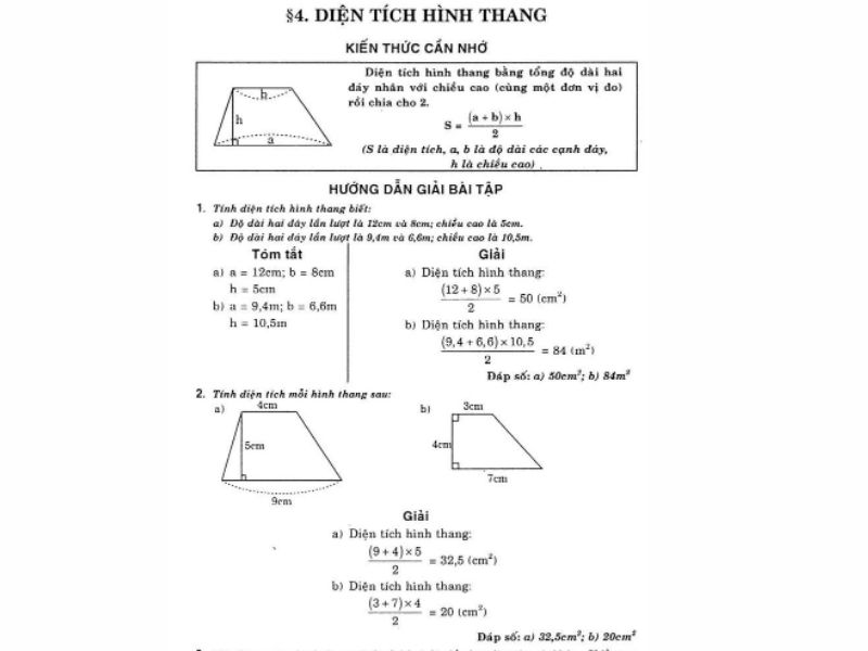 bài tập thực hành tính diện tích hình thang