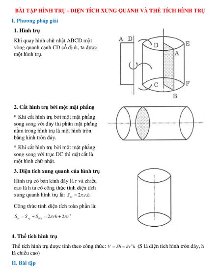bài tập về công thức tính diện tích xung quanh hình trụ
