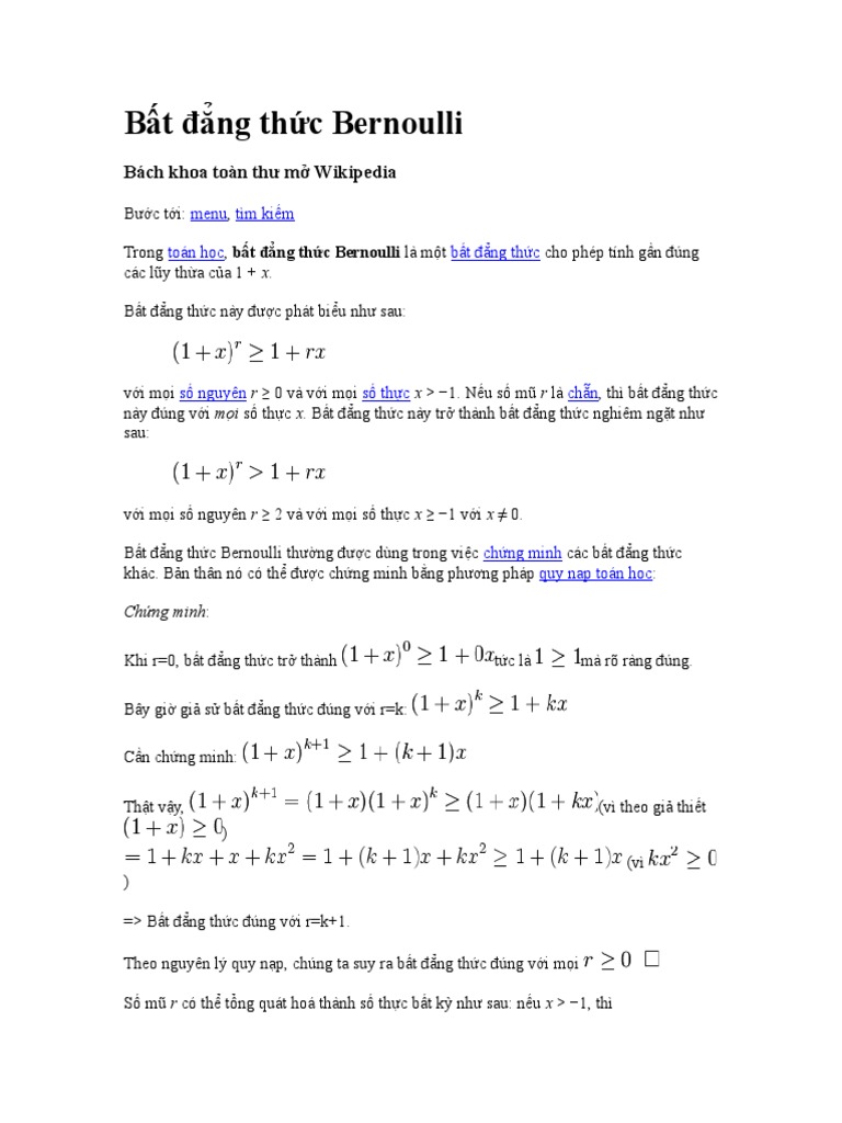 các dạng biểu diễn và chứng minh công thức bernoulli
