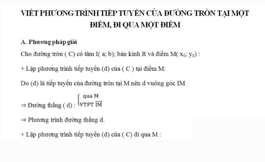công thức phương trình đường tròn hay gặp
