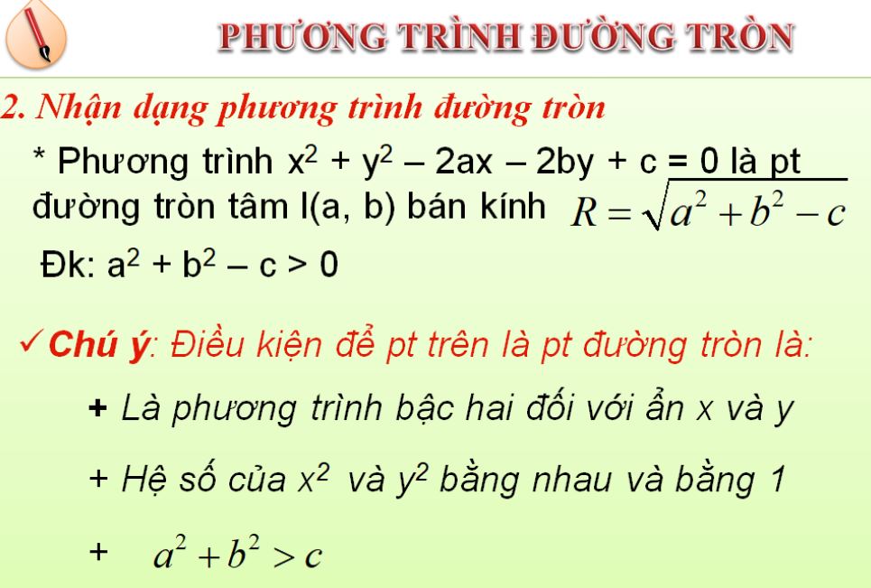 công thức phương trình đường tròn thường gặp