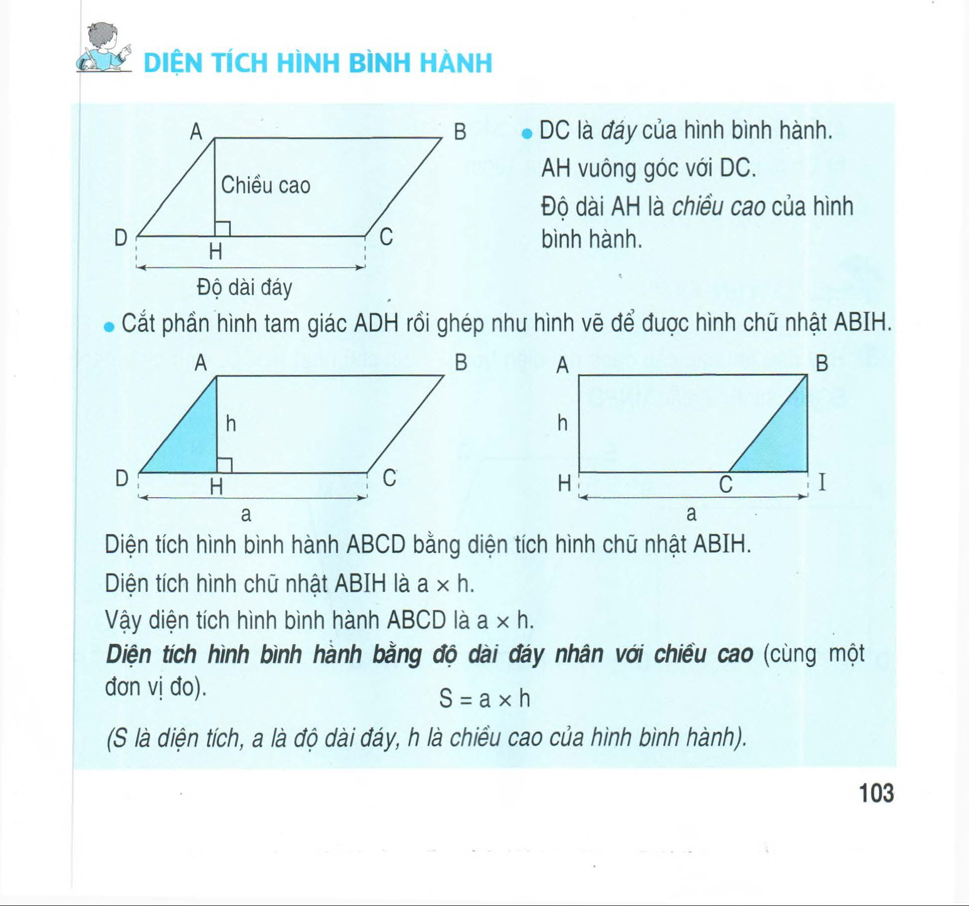 công thức tính diện tích hình bình hành đặc biệt