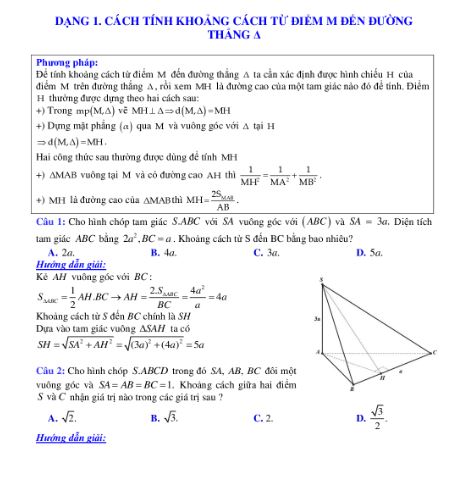 phương pháp giải về khoảng cách từ điểm đến đường thẳng
